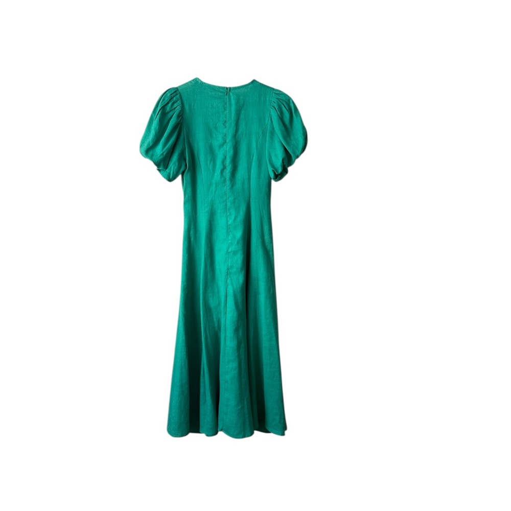 Stellino Midi Dress Pouff Sleeve In Green Linen Size AU 8 US 4 S - Picture 6 of 8
